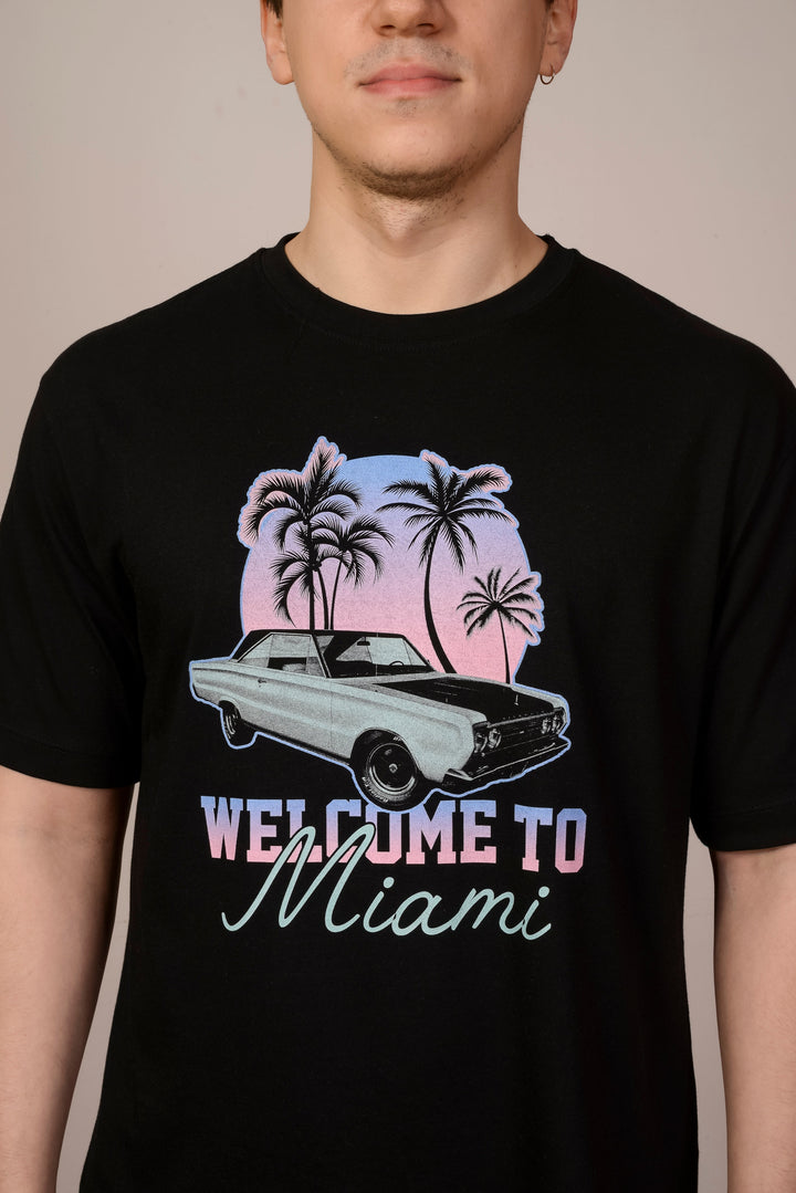 Siyah Oversize Araba Miami T-Shirt