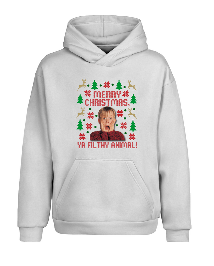 Beyaz Oversize Noel Christmas Yeni Yıl Kapüşonlu Hoodie Sweatshirt