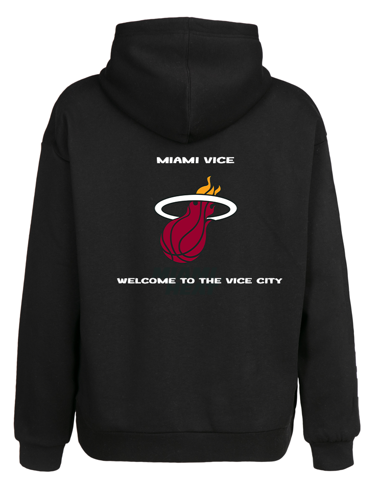 Siyah Relax Fit Miami Heat Vice City Kapüşonlu Hoodie Sweatshirt
