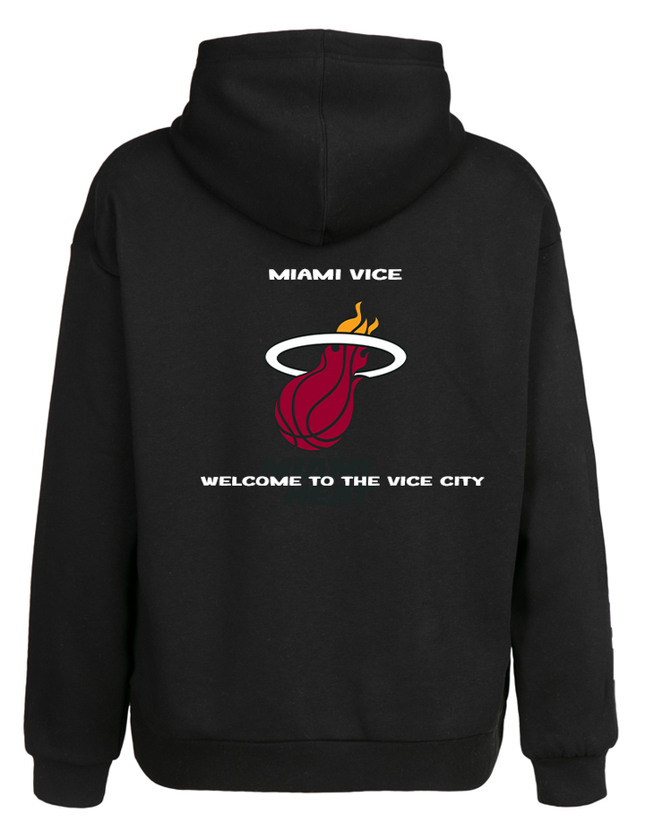 Siyah Relax Fit Miami Heat Vice City Kapüşonlu Hoodie Sweatshirt
