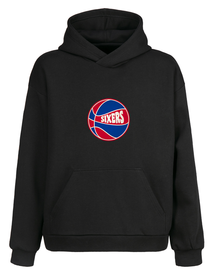 Siyah Oversize Philadelphia 76ers Kapüşonlu Hoodie Sweatshirt