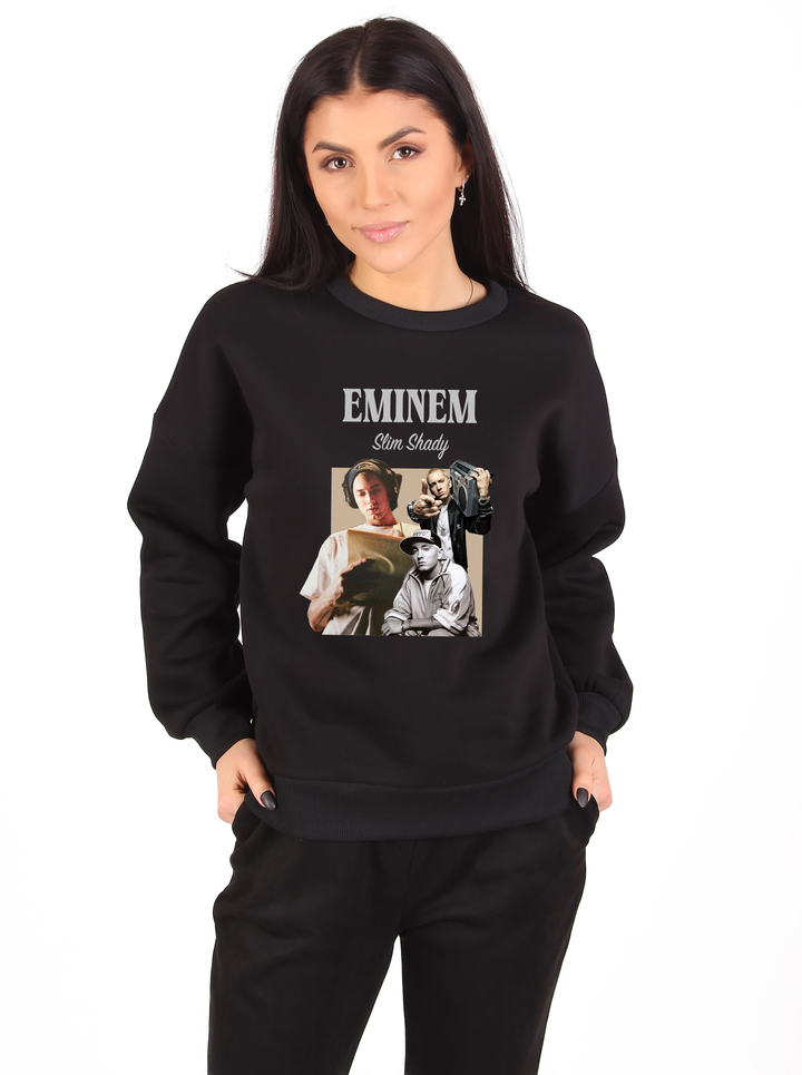EMINEM Siyah Relax Fit Sweatshirt