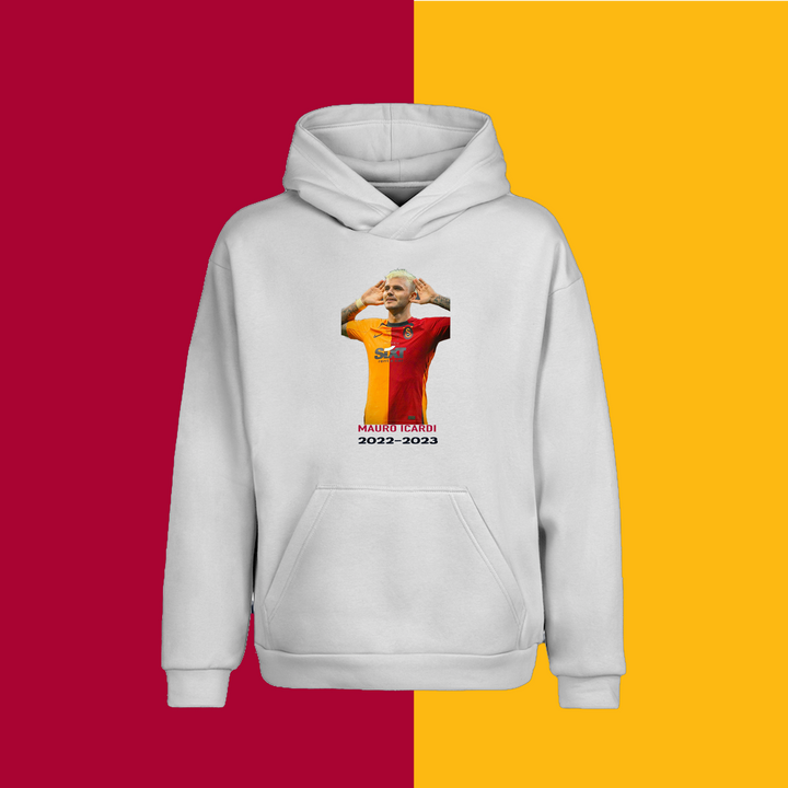 MAURO ICARDI Beyaz Oversize Hoodie Kapüşonlu Sweatshirt